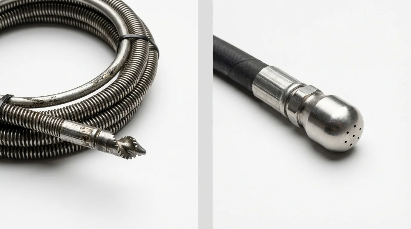 Drain snake cable and hydro jetting nozzle used for drain cleaning in Sterling, MA
